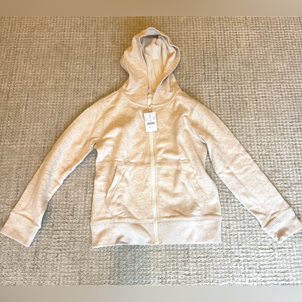 NWT J Crew Crewcuts Kids Zip Up Heathered Cotton Hoodie Sweatshirt Sz M 8 9 Tan